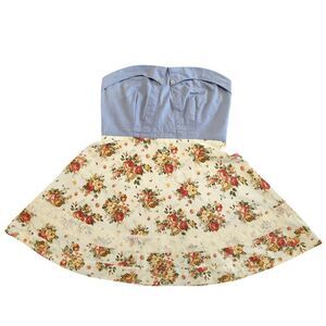 NWOT TCEC Floral Strapless Midi Dress Women's Medium Colorblock Top Cowgirl Lace